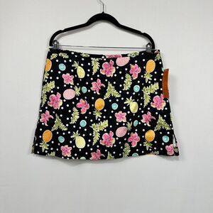 NEW! Bonjour Neon Tropical Hibiscus Pineapple  Skort Cotton Women's Size 16